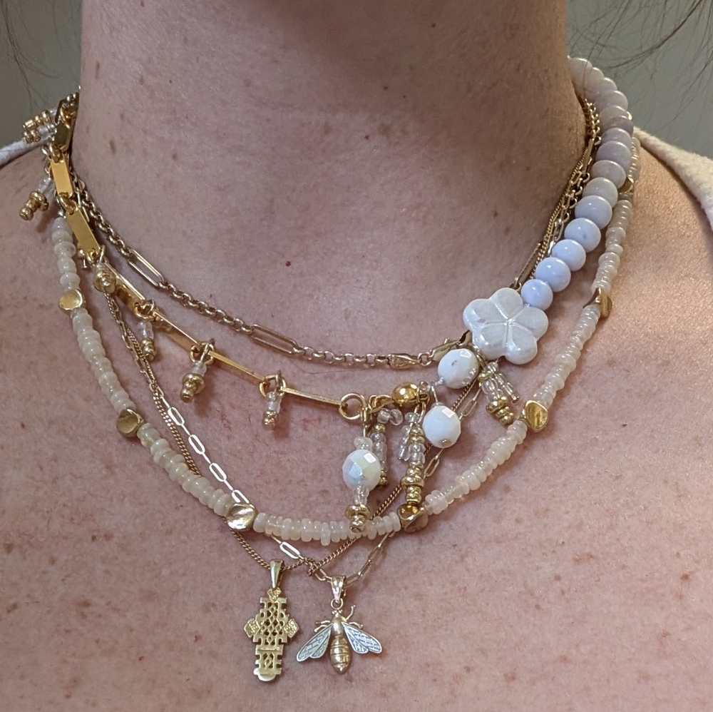 Blue Opal, Czech Glass, And Gold-Plated Bead Necklace - Picture 4 of 13